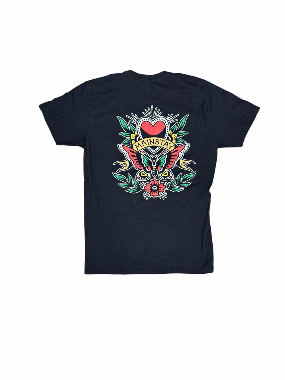Mainstay Tattoo Austin Texas Heart Butterfly Graphic Tee Medium Black Unisex - Picture 3 of 7
